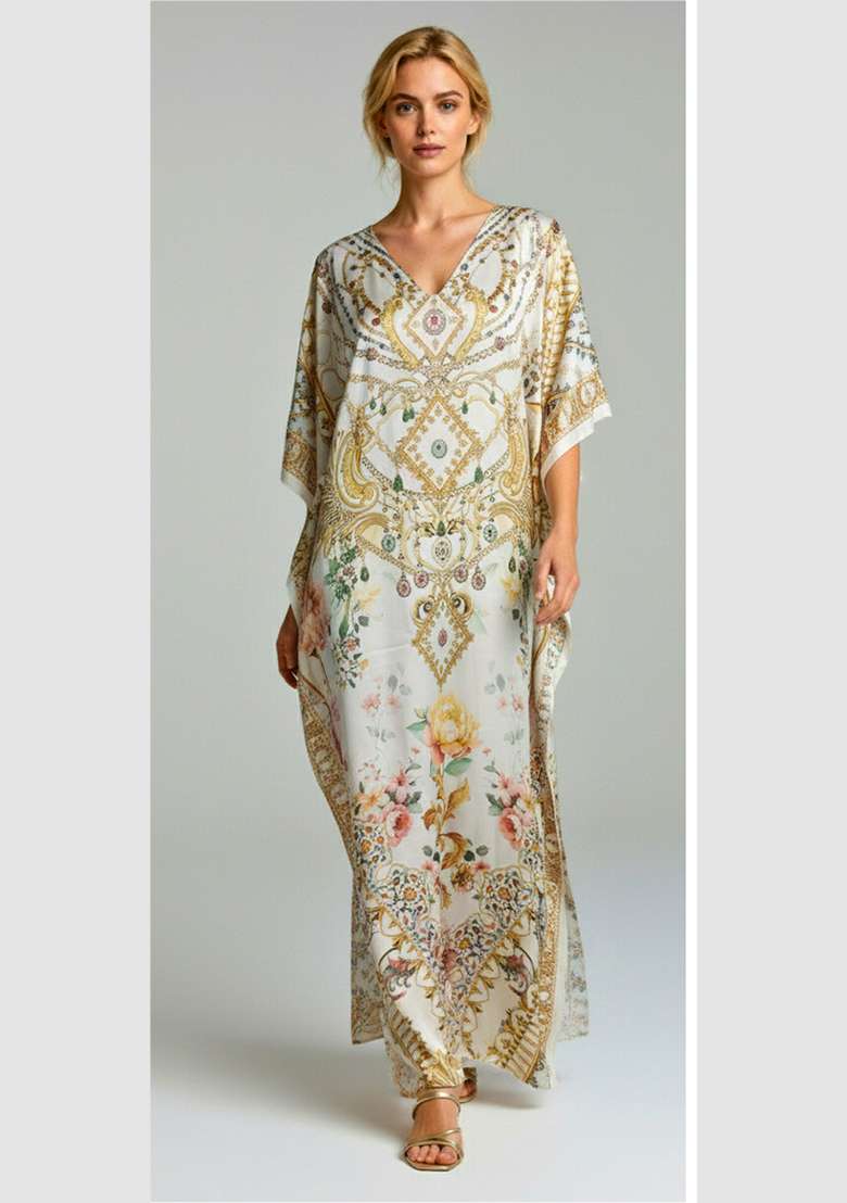 Multicolor Printed Satin Kaftan - Indya