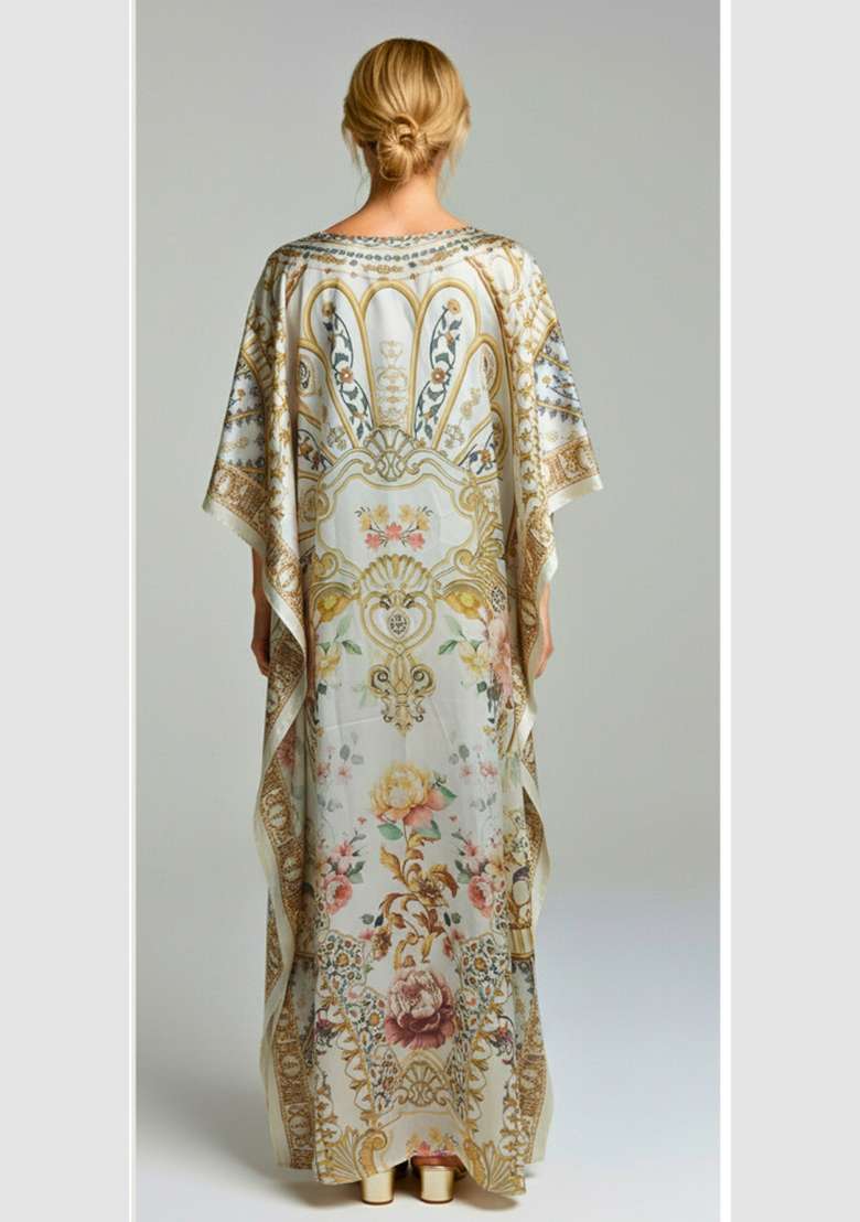 Multicolor Printed Satin Kaftan - Indya