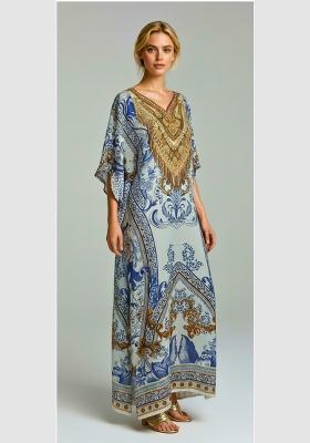 Multicolor Printed Satin Kaftan