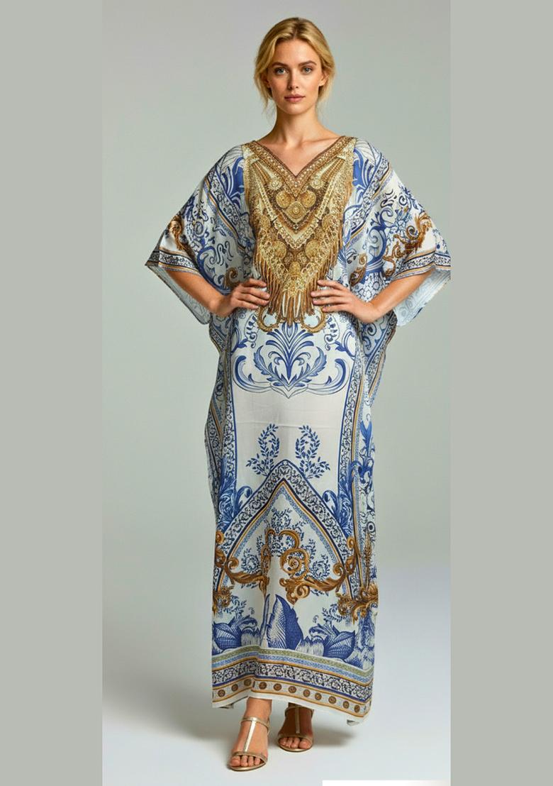Multicolor Printed Satin Kaftan - Indya