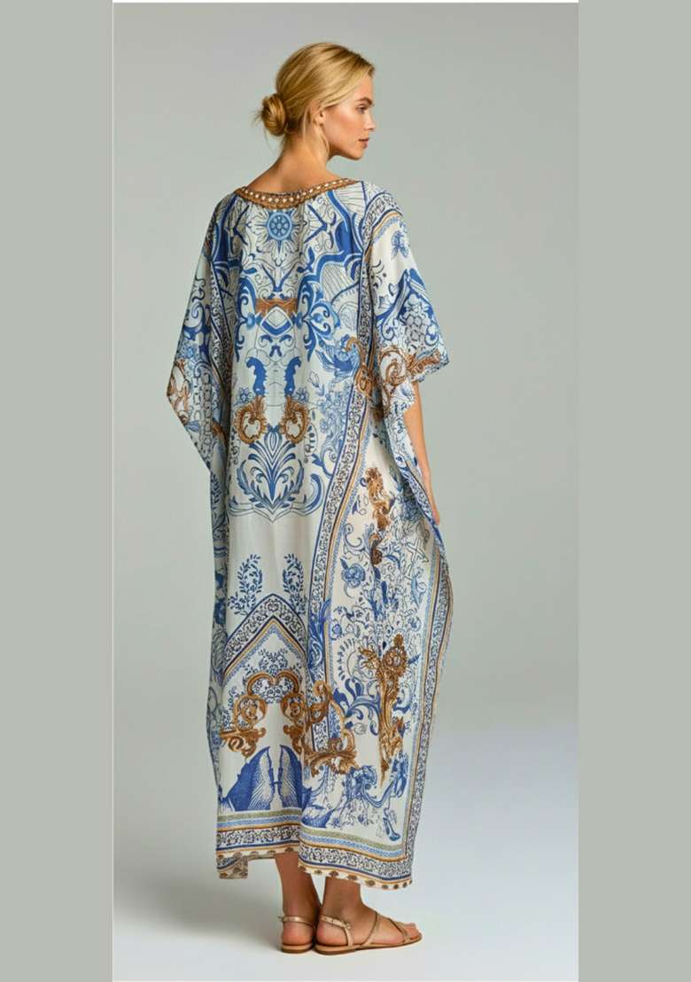 Multicolor Printed Satin Kaftan - Indya