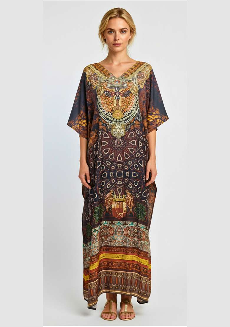 Multicolor Printed Satin Kaftan - Indya