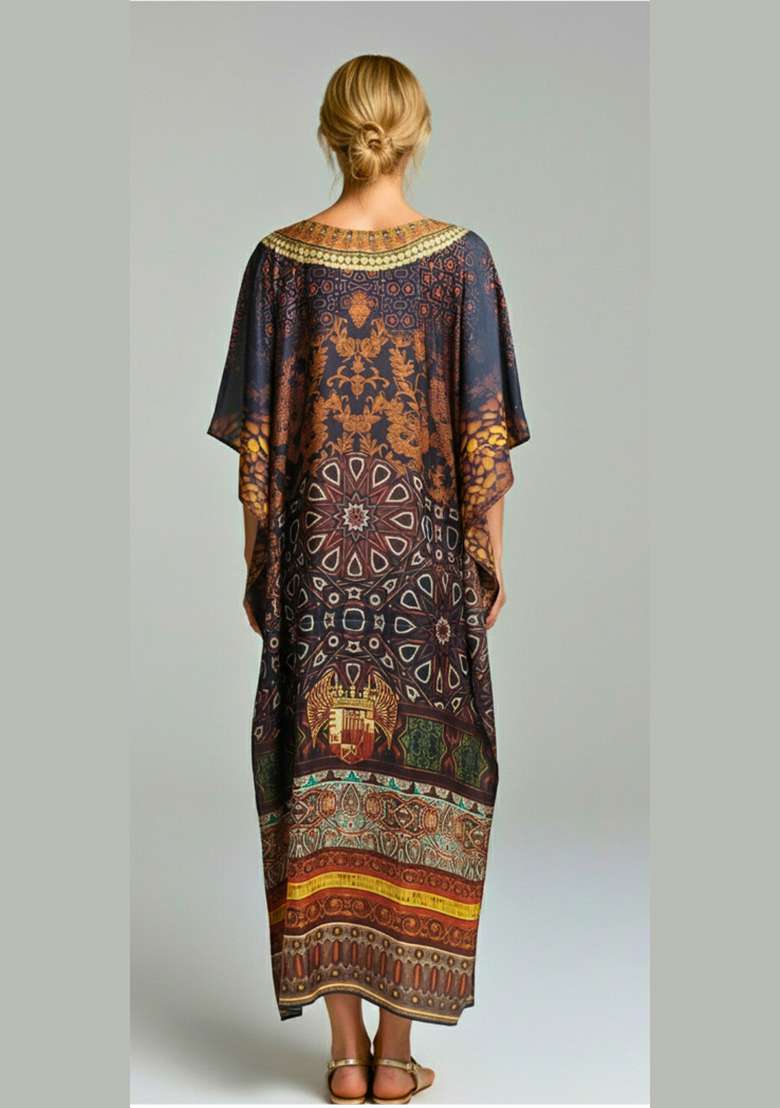 Multicolor Printed Satin Kaftan - Indya