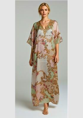 Multicolor Printed Satin Kaftan