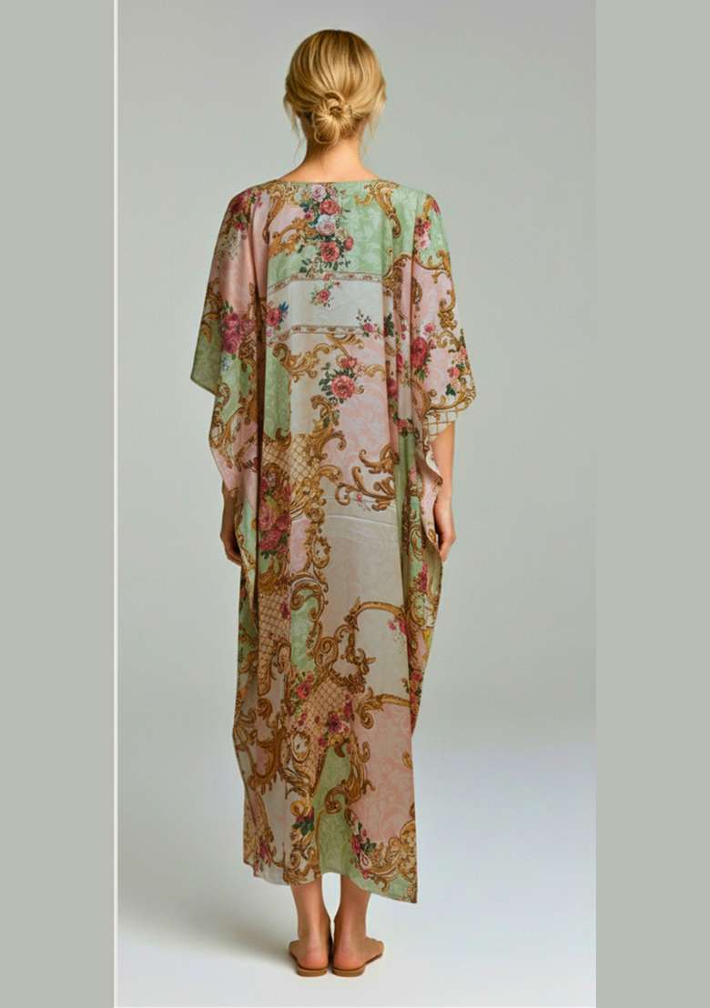 Multicolor Printed Satin Kaftan - Indya
