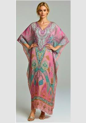 Multicolor Printed Satin Kaftan