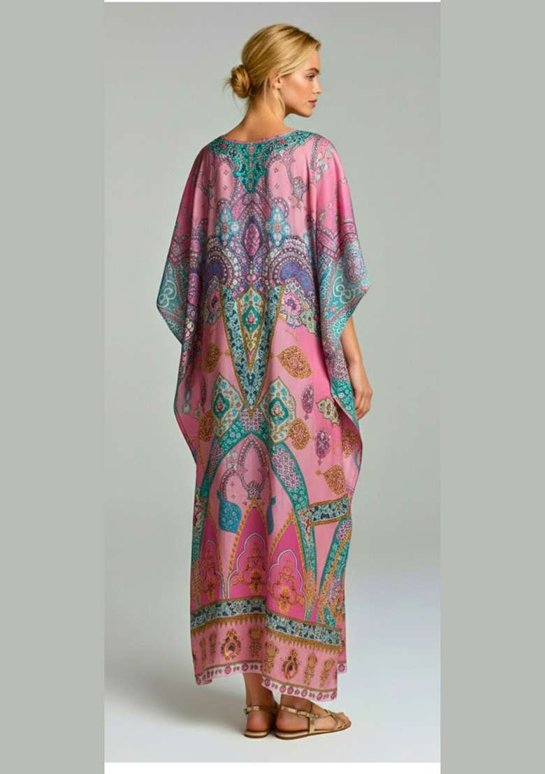 Multicolor Printed Satin Kaftan - Indya