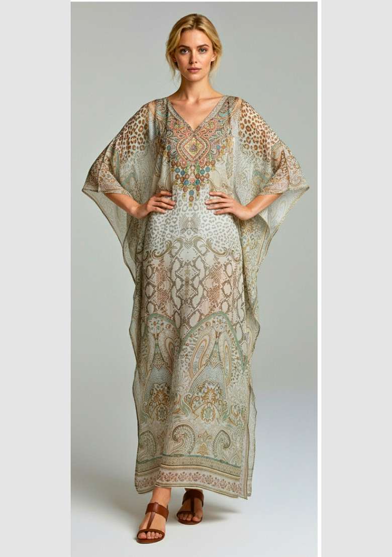 Multicolor Printed Satin Kaftan - Indya