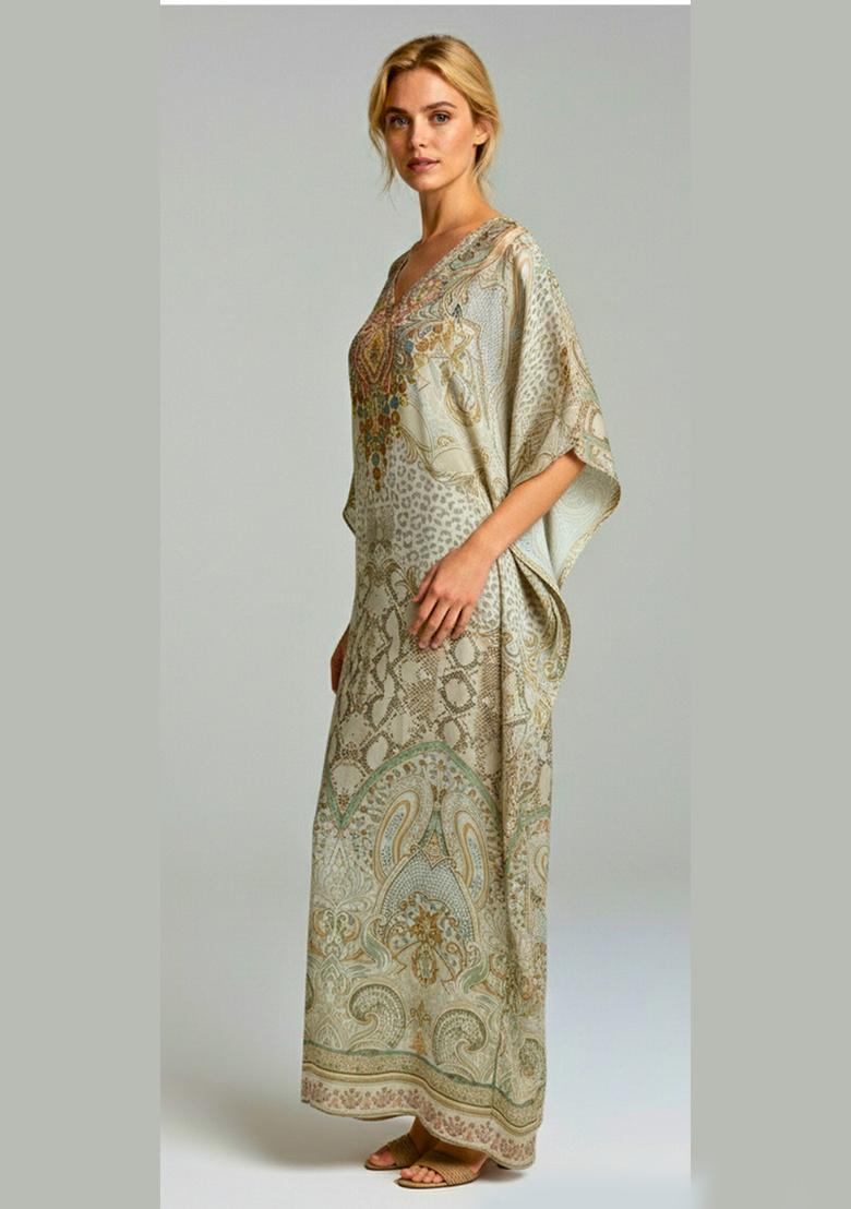 Multicolor Printed Satin Kaftan - Indya