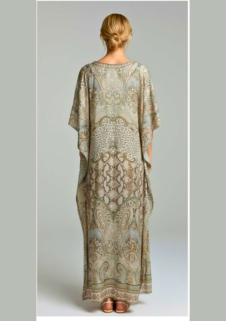 Multicolor Printed Satin Kaftan - Indya