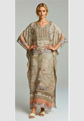 Multicolor Printed Satin Kaftan