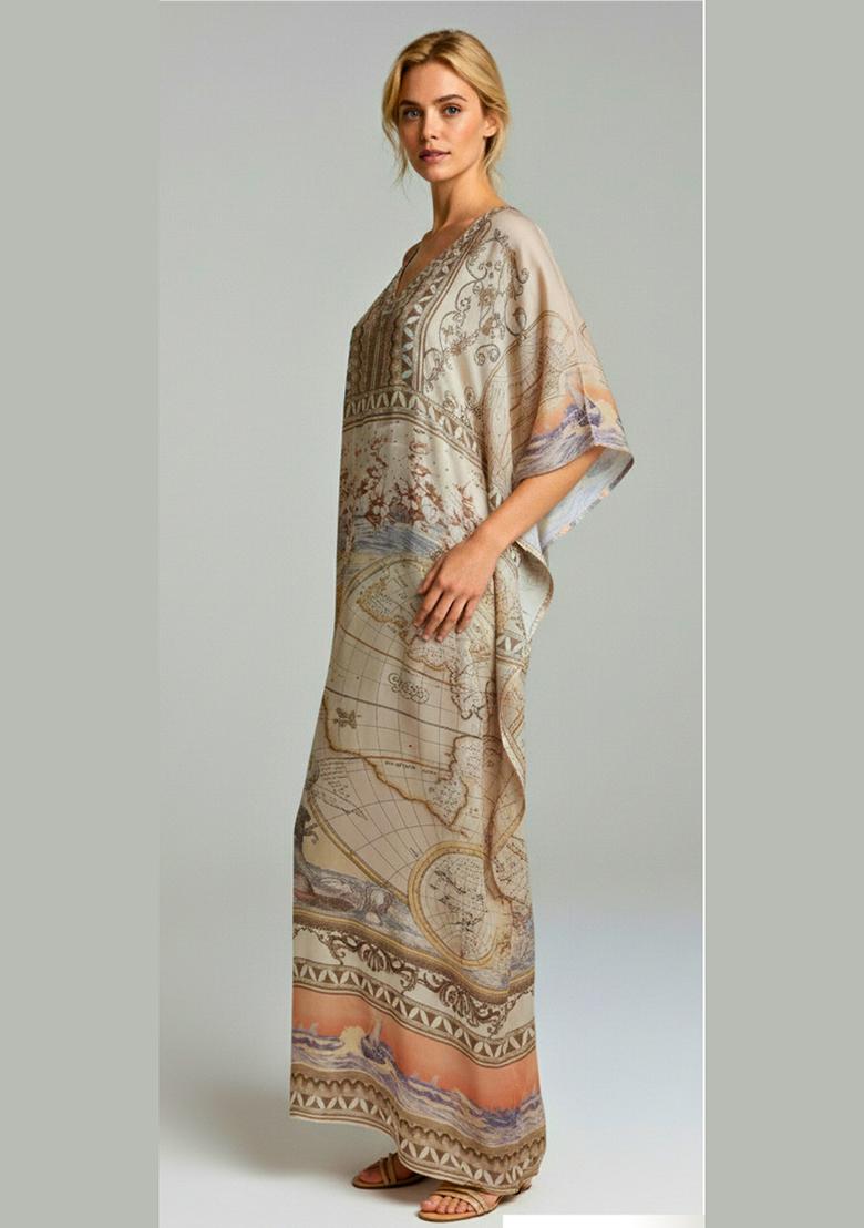 Multicolor Printed Satin Kaftan - Indya