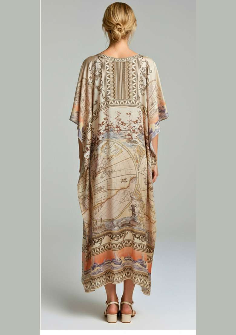 Multicolor Printed Satin Kaftan - Indya