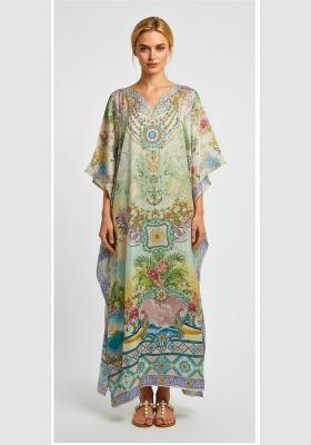 Multicolor Printed Satin Kaftan