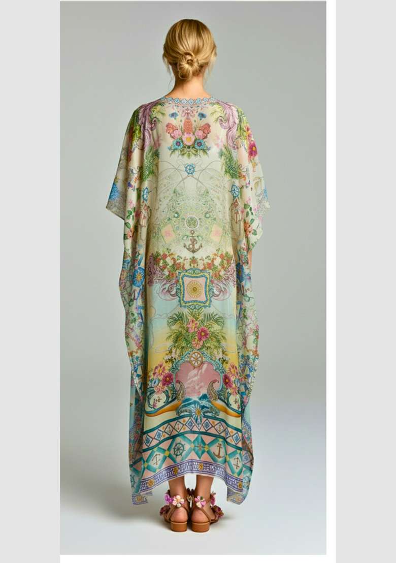 Multicolor Printed Satin Kaftan - Indya