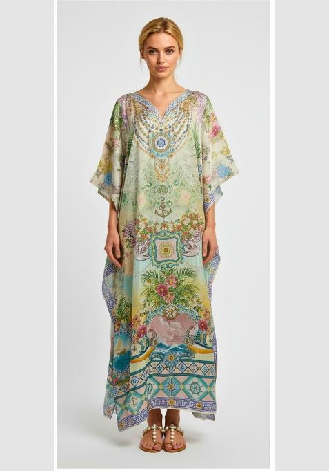 Multicolor Printed Satin Kaftan