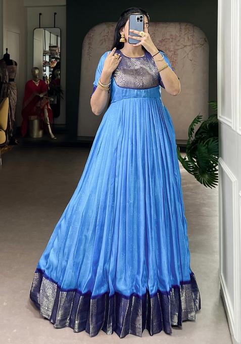 Blue Zari Work Mass Mello Gown