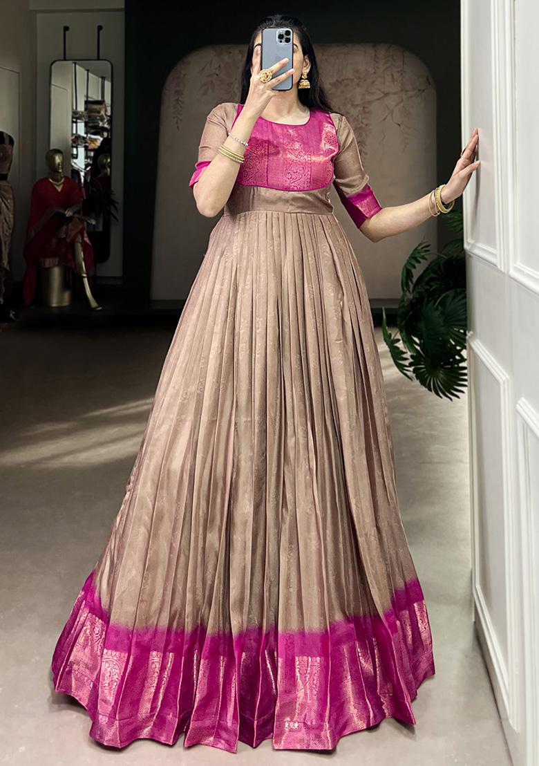 Brown Zari Work Mass Mello Gown - Indya