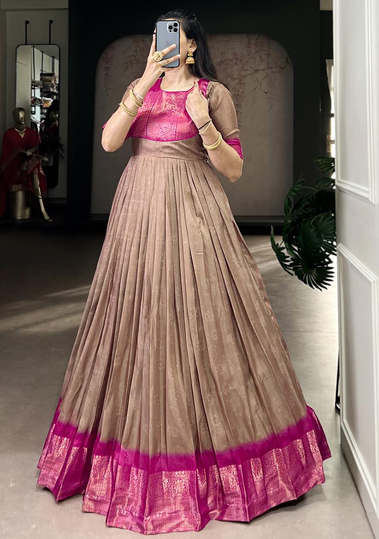 Brown Zari Work Mass Mello Gown - Indya