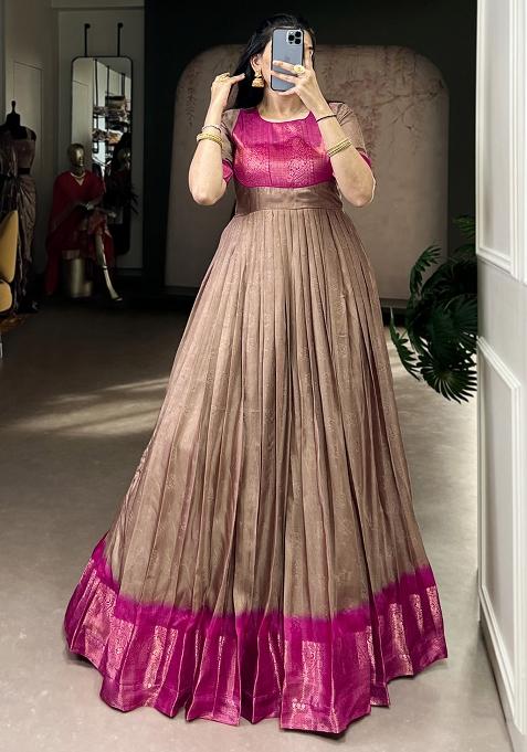 Brown Zari Work Mass Mello Gown