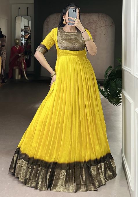 Yellow Zari Work Mass Mello Gown