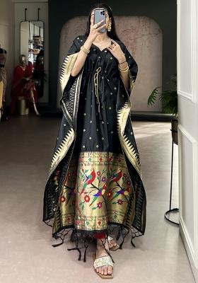 Black Zari Work Jacquard Kaftan