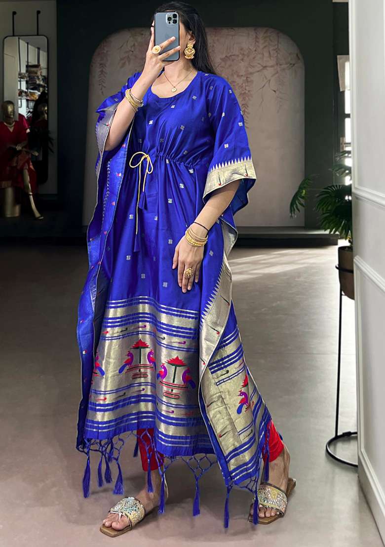 Blue Jacquard Jacquard Kaftan - Indya
