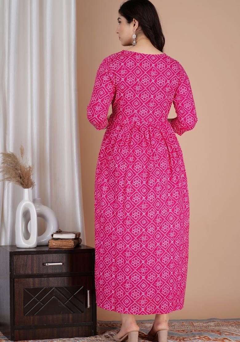 Pink Printed Cotton Maternity Maxi Dress - Indya