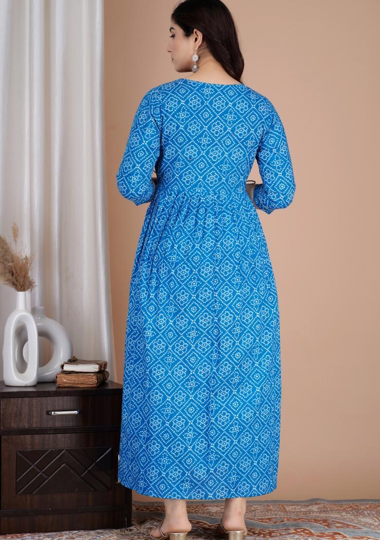 Blue Printed Cotton Maternity Maxi Dress - Indya