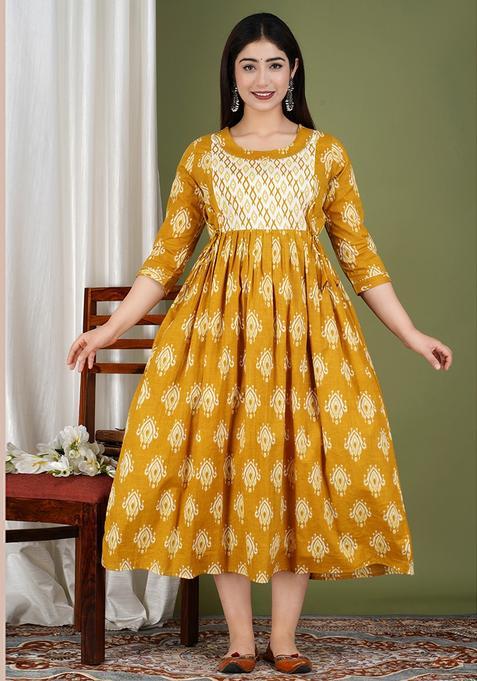 Grey Printed Cotton Maternity Maxi Dress