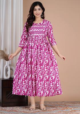 Pink Printed Cotton Maternity Maxi Dress
