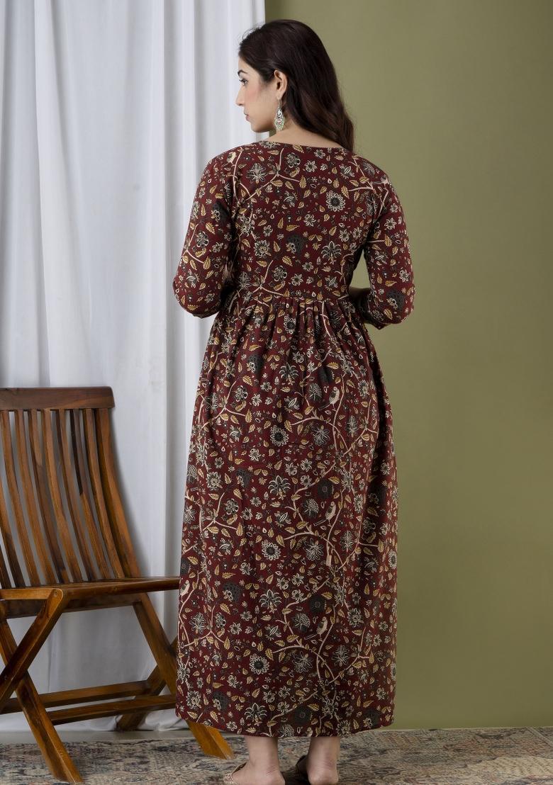 Brown Printed Cotton Maternity Maxi Dress - Indya