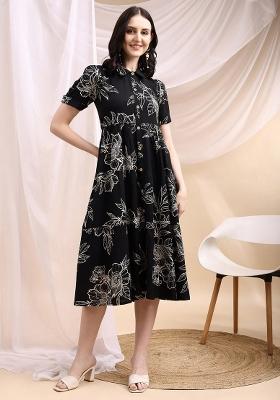 Black Embroidery Rayon Dress