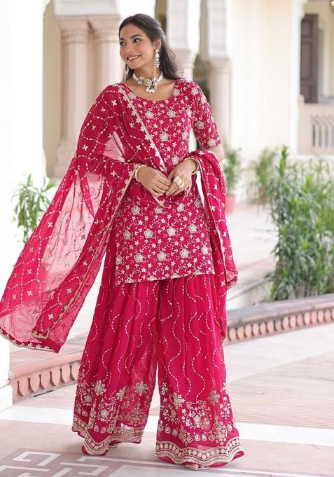 Pink Embroidery Faux Blooming Ethnic Dress
