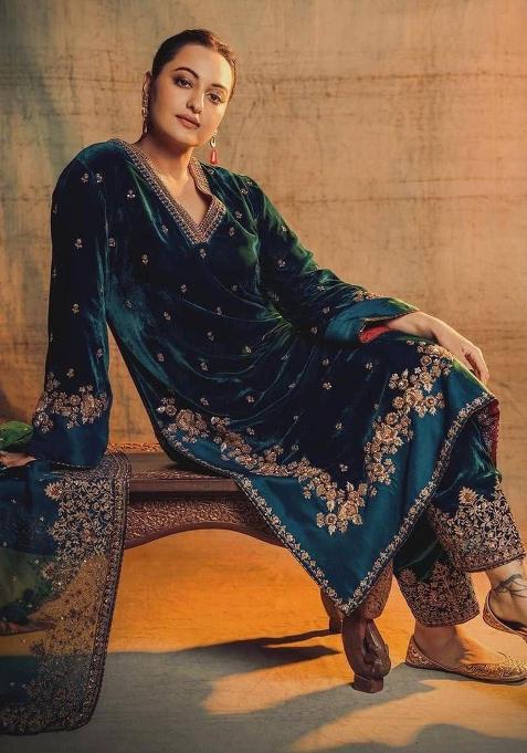 Rama Embroidery Velvet Ethnic Dress