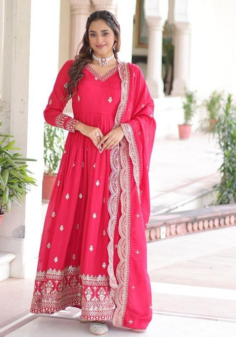 Rani Pink Embroidery Silk Gown