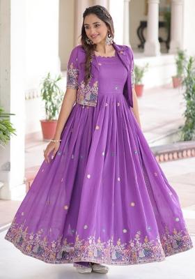 Purple Embroidery Silk Gown