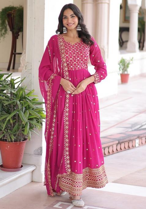 Ranipink Embroidery Faux Blooming Gown