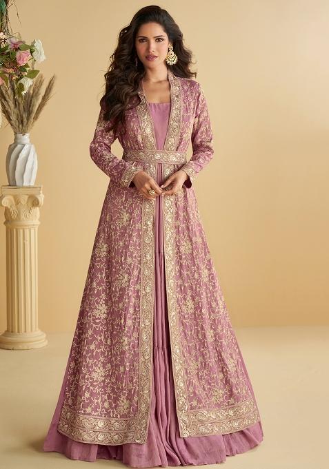 Pink Embroidery Silk Gown