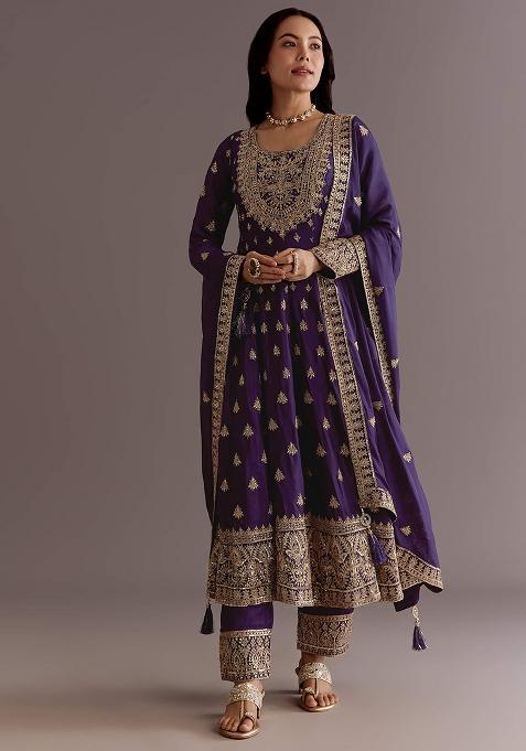 Purple Printed Chinnon Gown