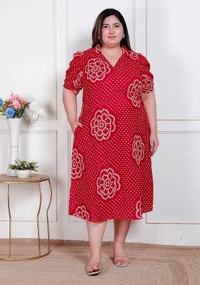 Red Bandhani Cotton Dress
