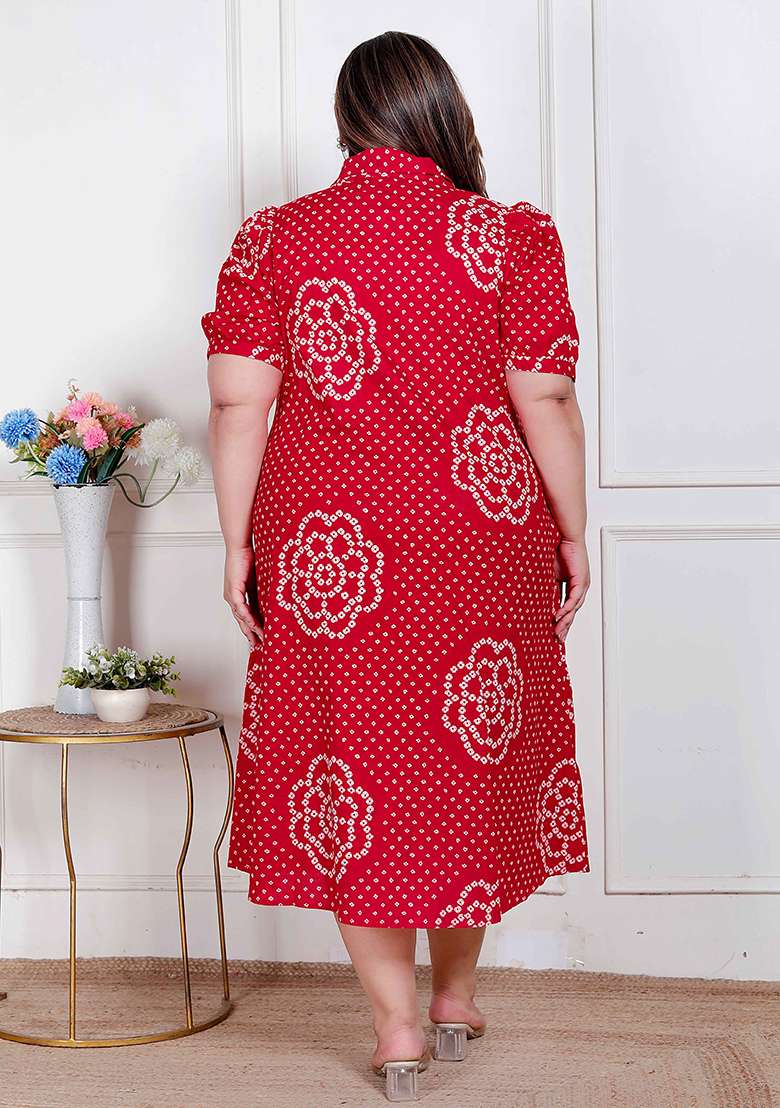 Red Bandhani Cotton Gown - Indya