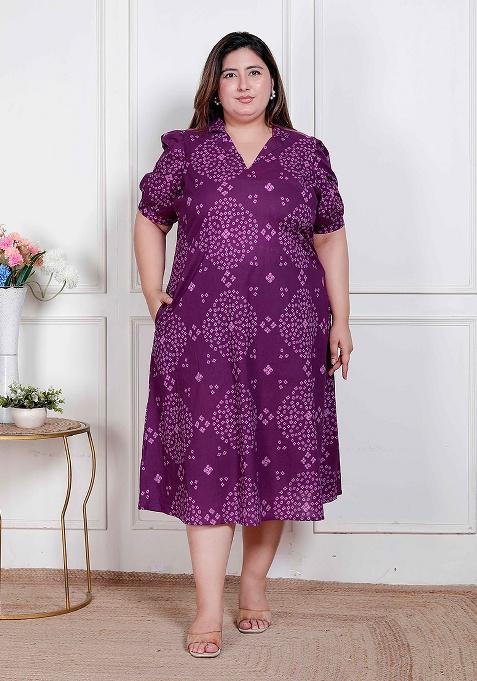 Purple Bandhani Cotton Dress