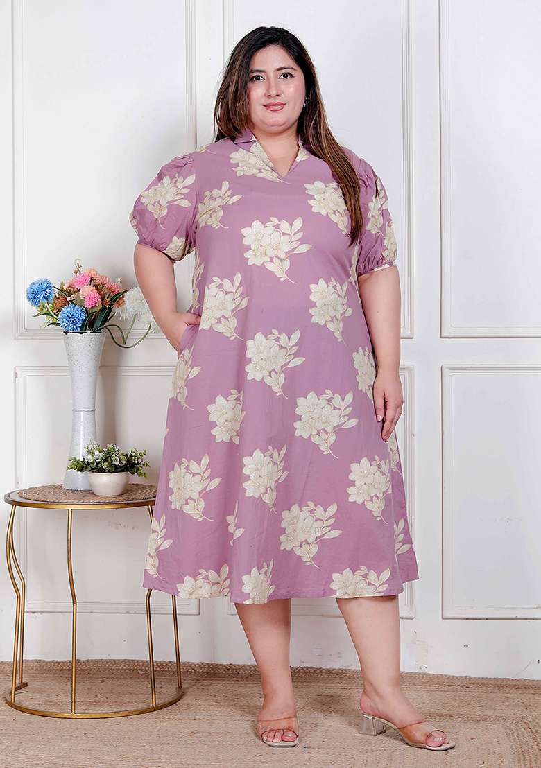 Lavender Floral Print Cotton Kurta - Indya