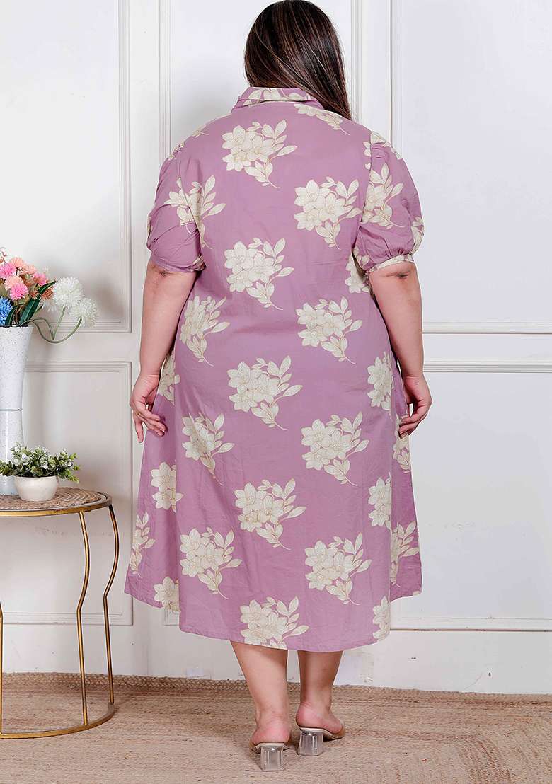 Lavender Floral Print Cotton Kurta - Indya