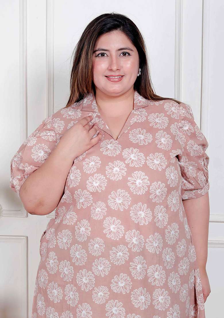 Brown Printed Cotton Kurta - Indya