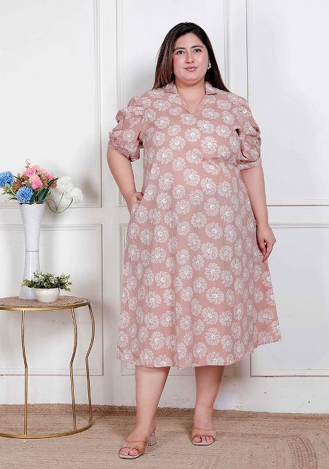 Brown Floral Cotton Dress