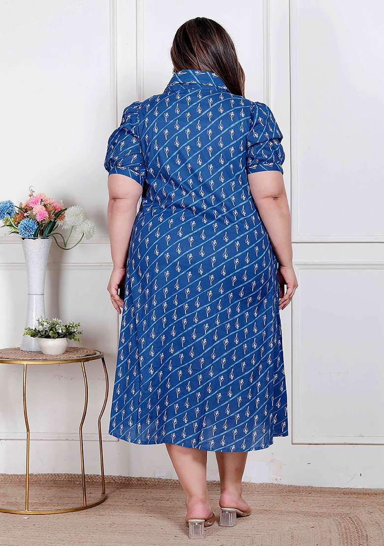 Blue Printed Cotton Gown - Indya