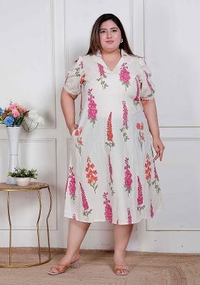 Off White Floral Cotton Dress
