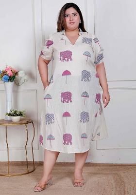 Off White Animal Print Cotton Dress